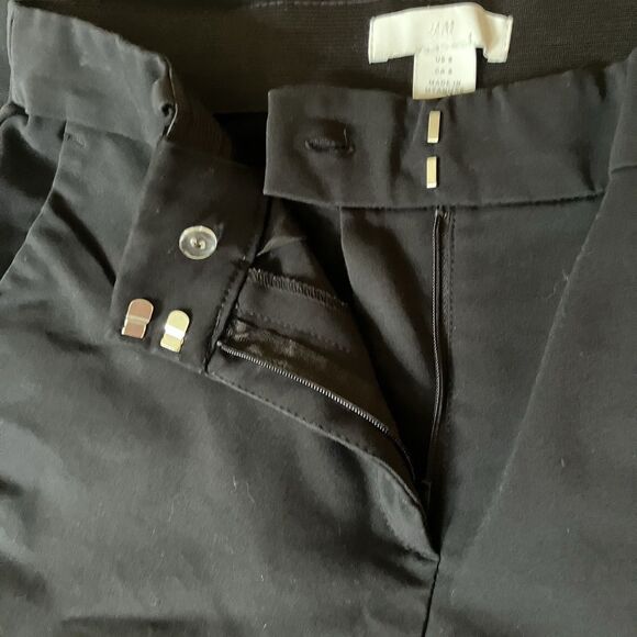 H&M Pants Stretch Flat Straight Skinny Ankle Black 8 Elastic Waist 27-31" - Picture 13 of 16